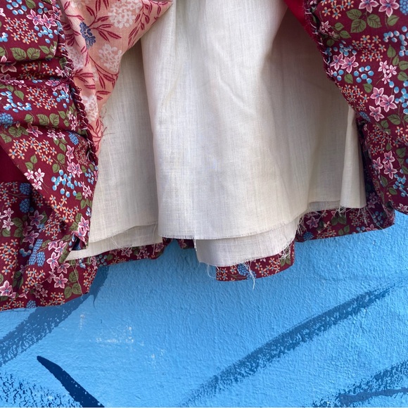 Vintage peasant gypsy Floral Patchwork Midi Skirt with sash floral and lace - Picture 15 of 15